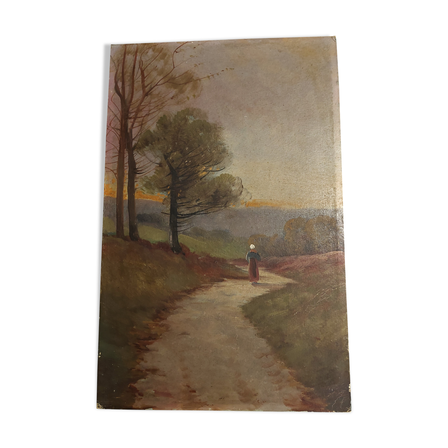 Painting oil on cardboard landscape