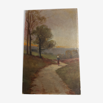 Tableau peinture huile sur carton paysage