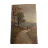Painting oil on cardboard landscape
