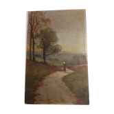 Painting oil on cardboard landscape