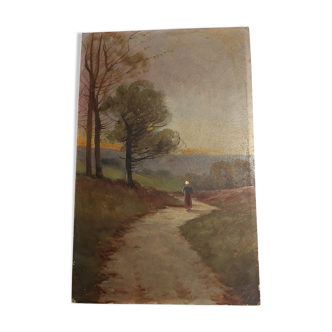 Tableau peinture huile sur carton paysage
