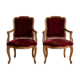 2 fauteuils style Louis XV de style classique en bois et velours bordeaux