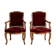 2 fauteuils style Louis XV de style classique en bois et velours bordeaux