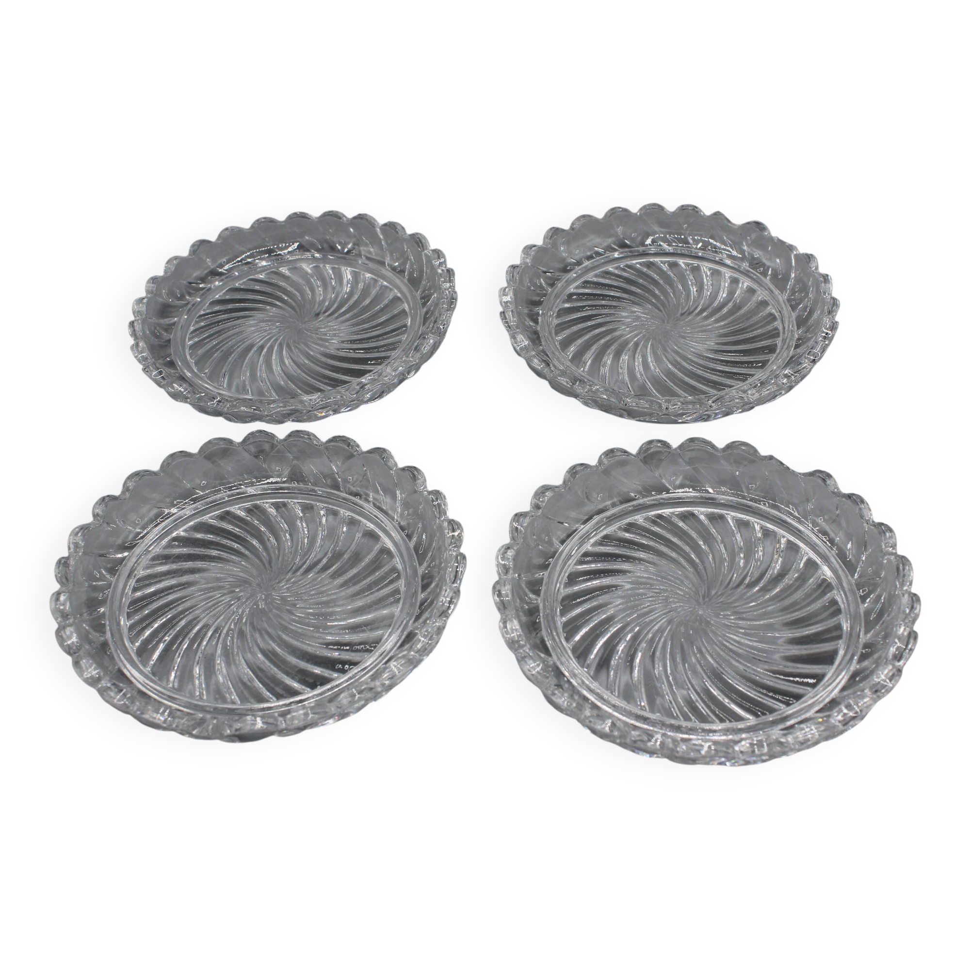 Lot of 4 old baccarat bottle coasters, twisted bamboo model