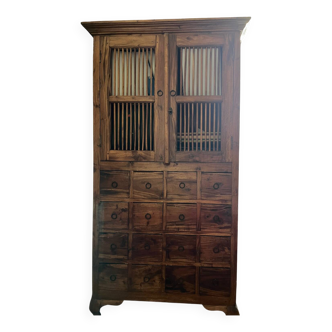 Armoire, meuble de rangement 2 portes, 16 tiroirs en teck
