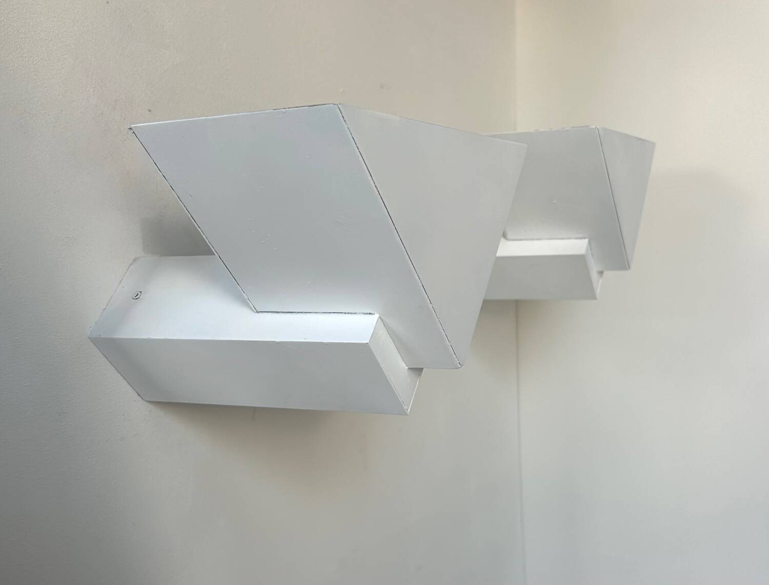 Pair of vintage geometric wall lights, matte white, France 1970