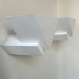 Pair of vintage geometric wall lights, matte white, France 1970
