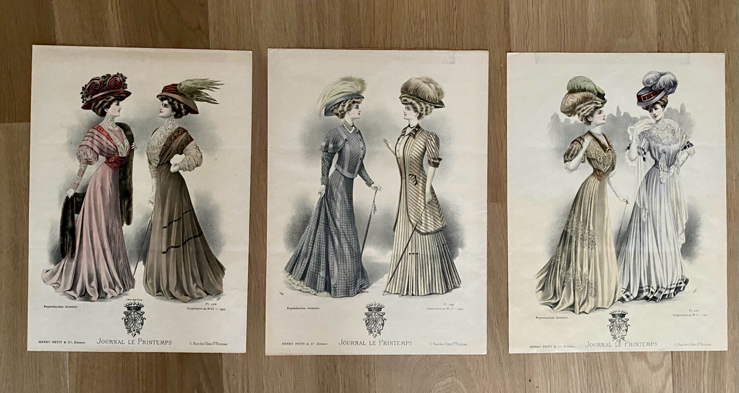 3 original fashion posters, Le Printemps newspaper, circa 1900