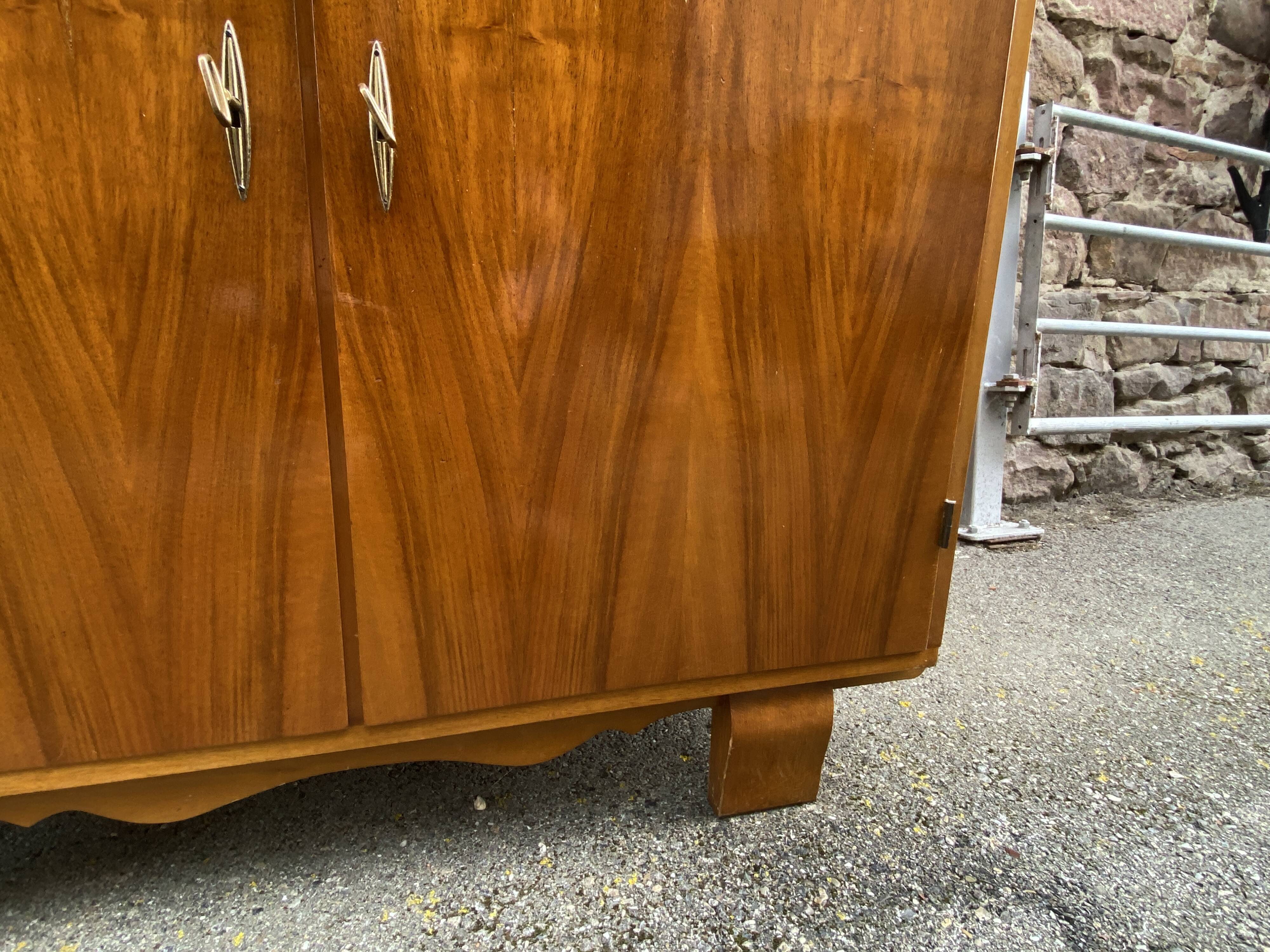 1950s French Art Deco Design Walnut Bookcase