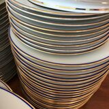 table service art deco limoges porcelain white border blue and gold 61 pieces signed