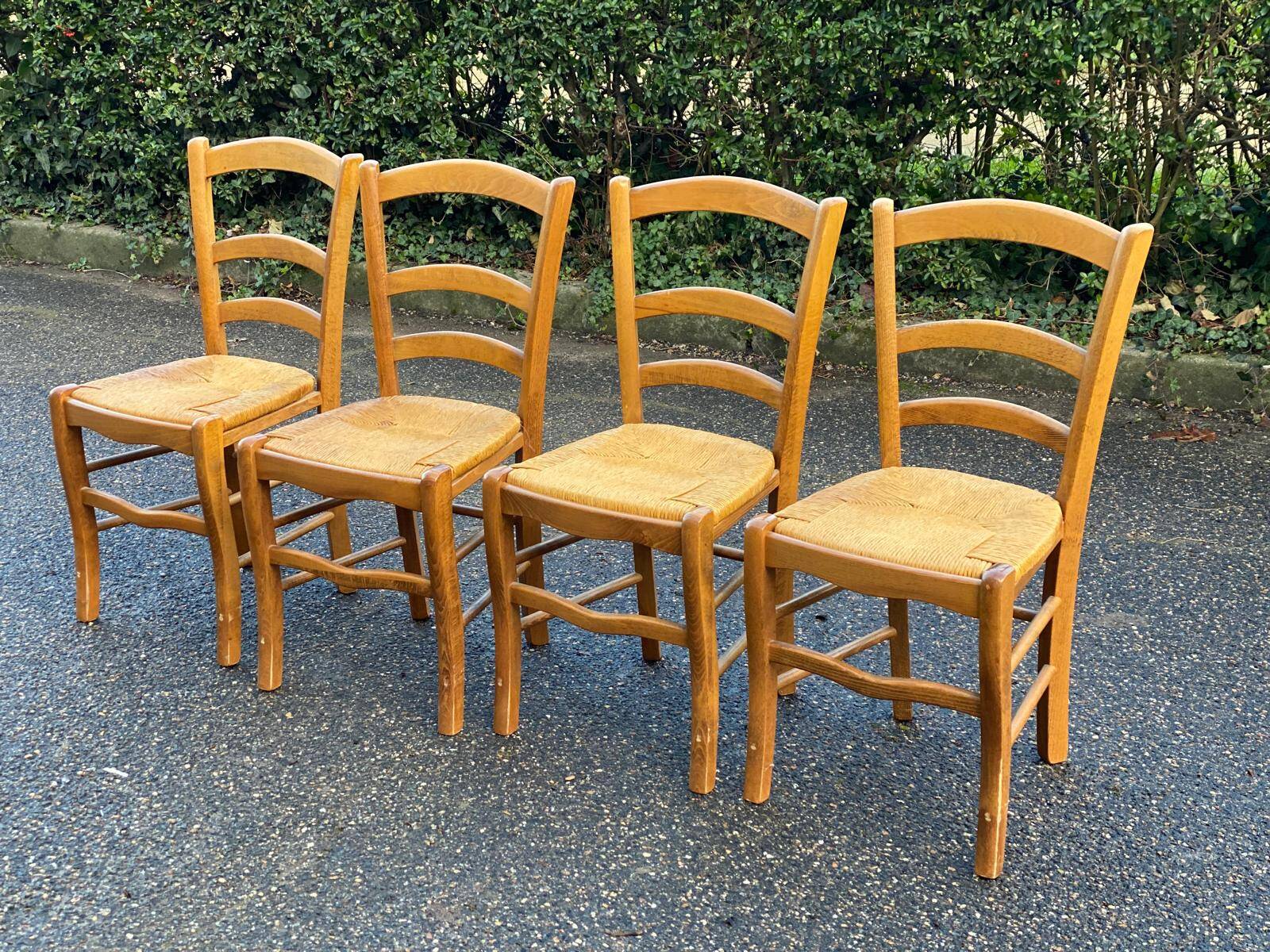 4 light wood straw bistro chairs