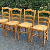 4 light wood straw bistro chairs