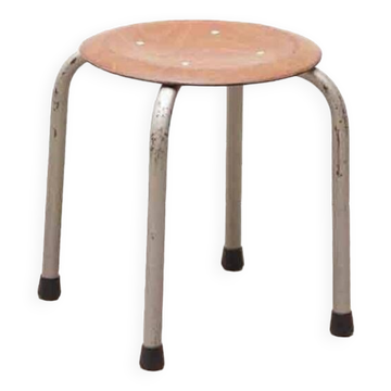 Vintage oak stool with grey legs