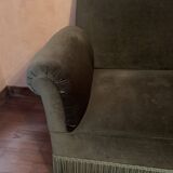Green velvet bench with fringe
