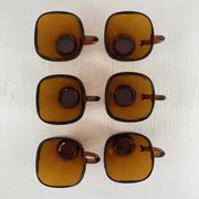Service of 6 coffee cups and saucers Vereco amber glass design 1970