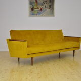 Yellow velvet sofa with fold-out function, 1960s