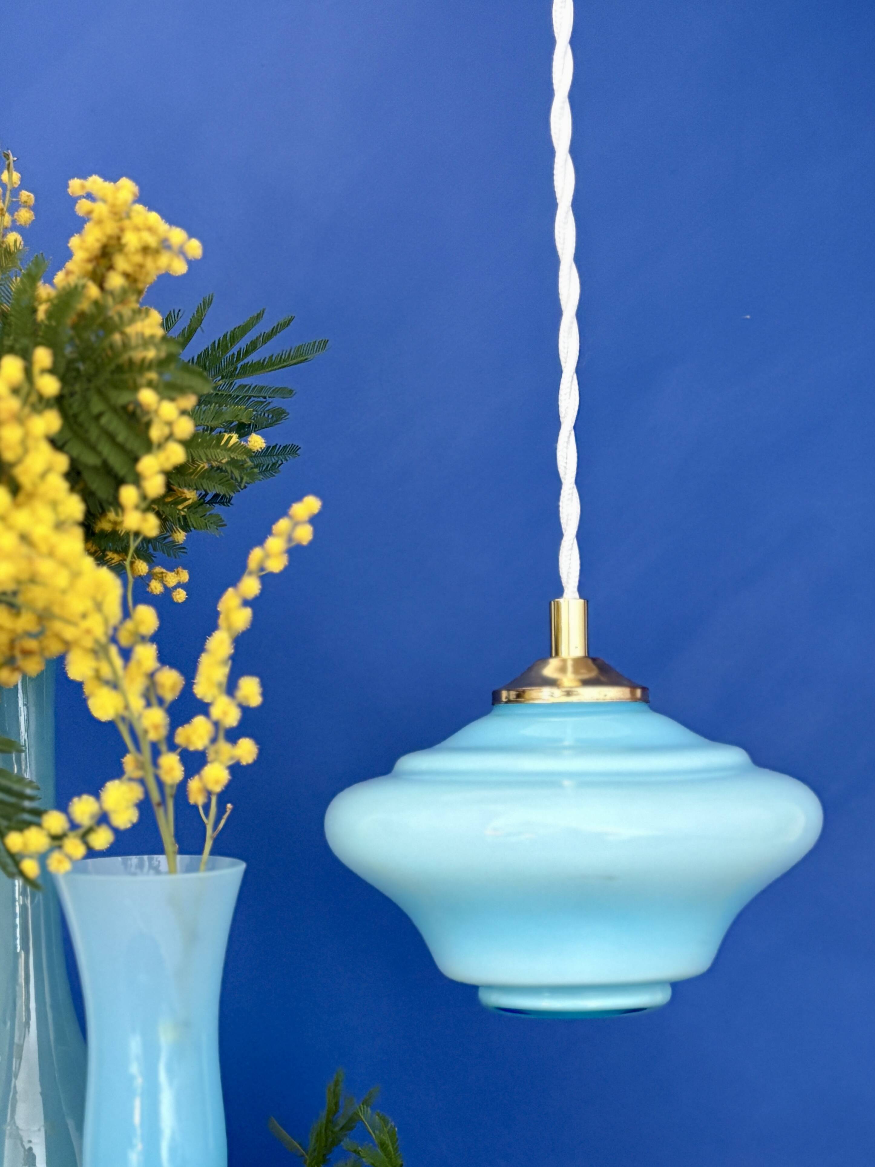 Vintage blue opaline suspension globe