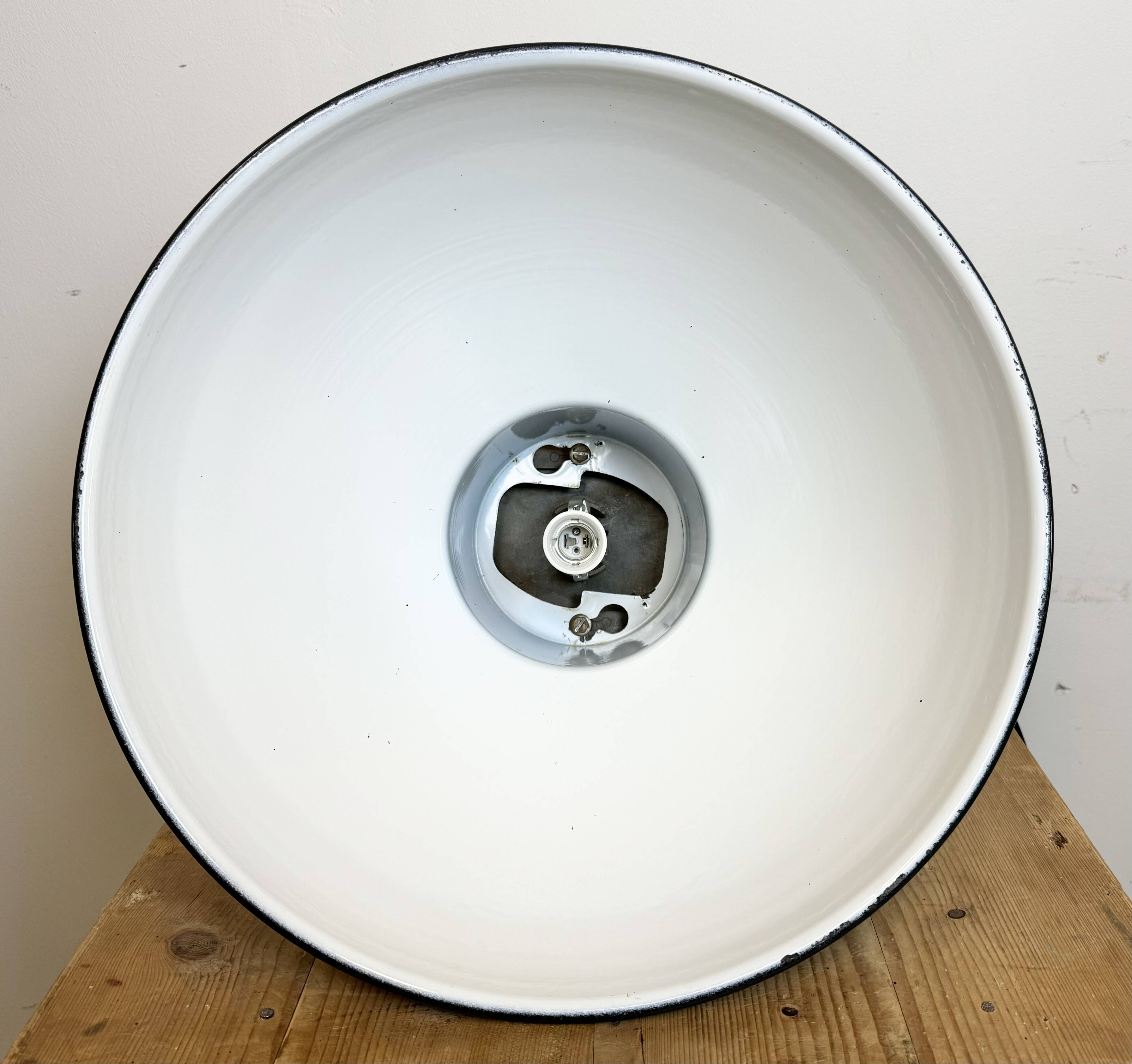 Industrial french dark blue enamel pendant lamp from mazda, 1960s