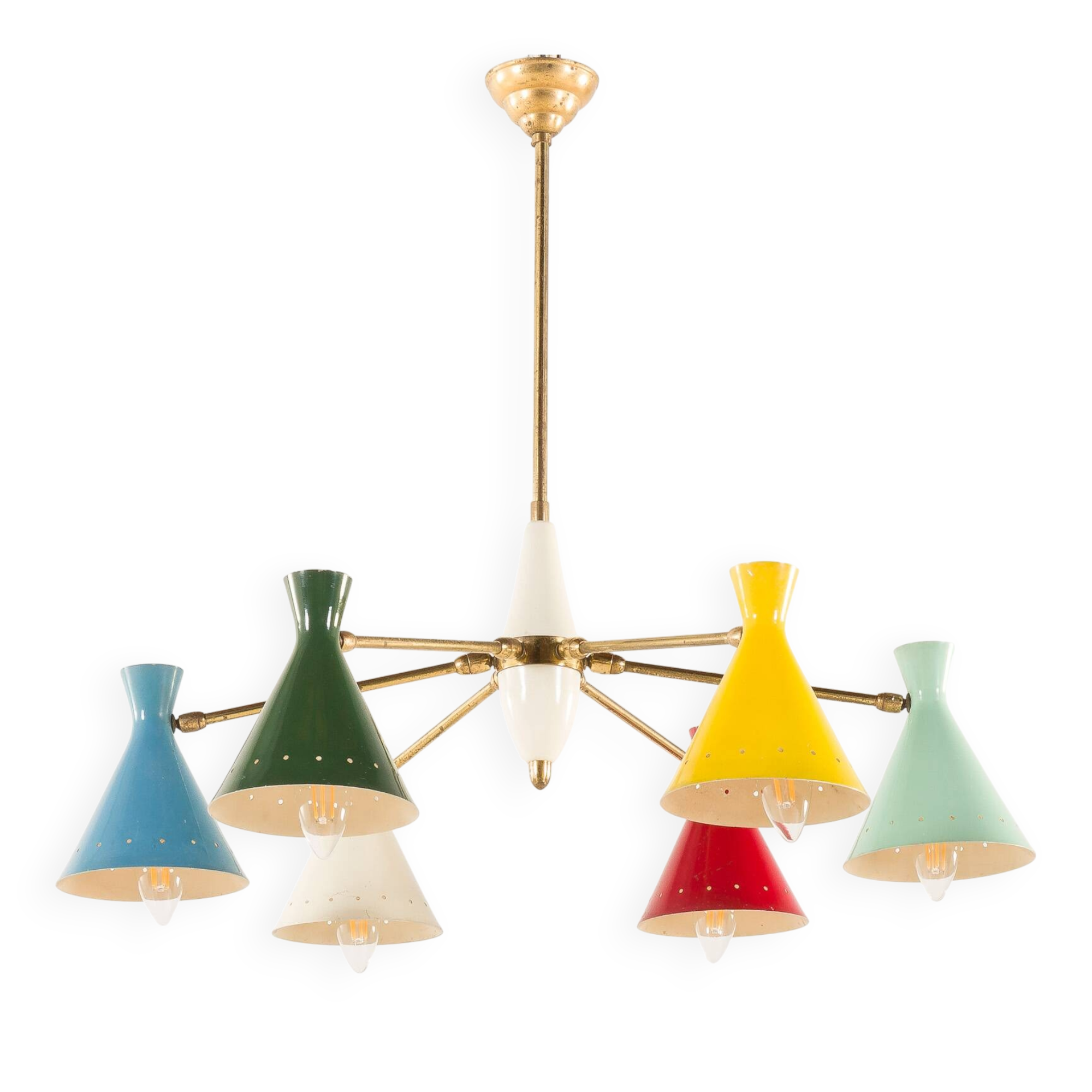 Italian mid-century colourful chandelier attributed to Arredoluce, 1950s