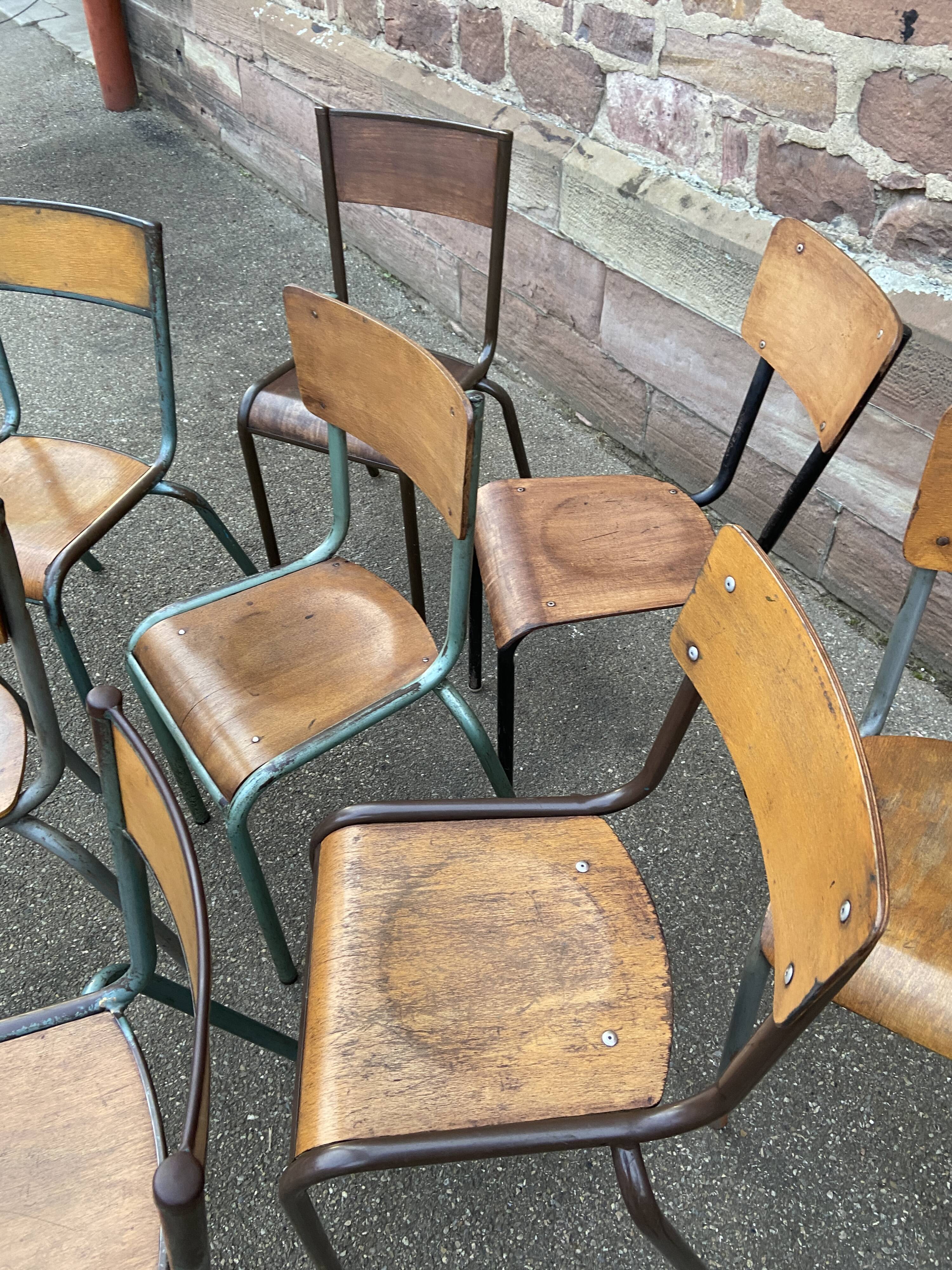 Set of 10 vintage mismatched industrial chairs mullca