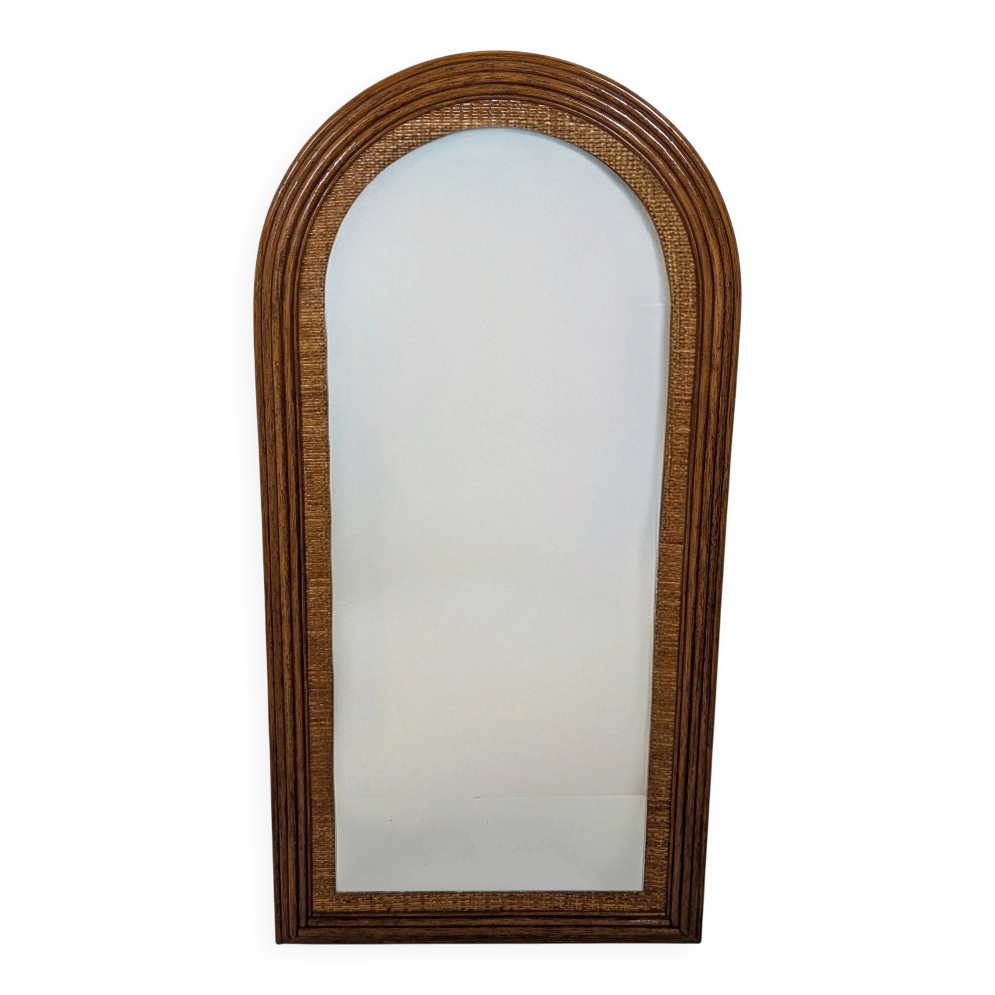 Wood and rattan mirror
