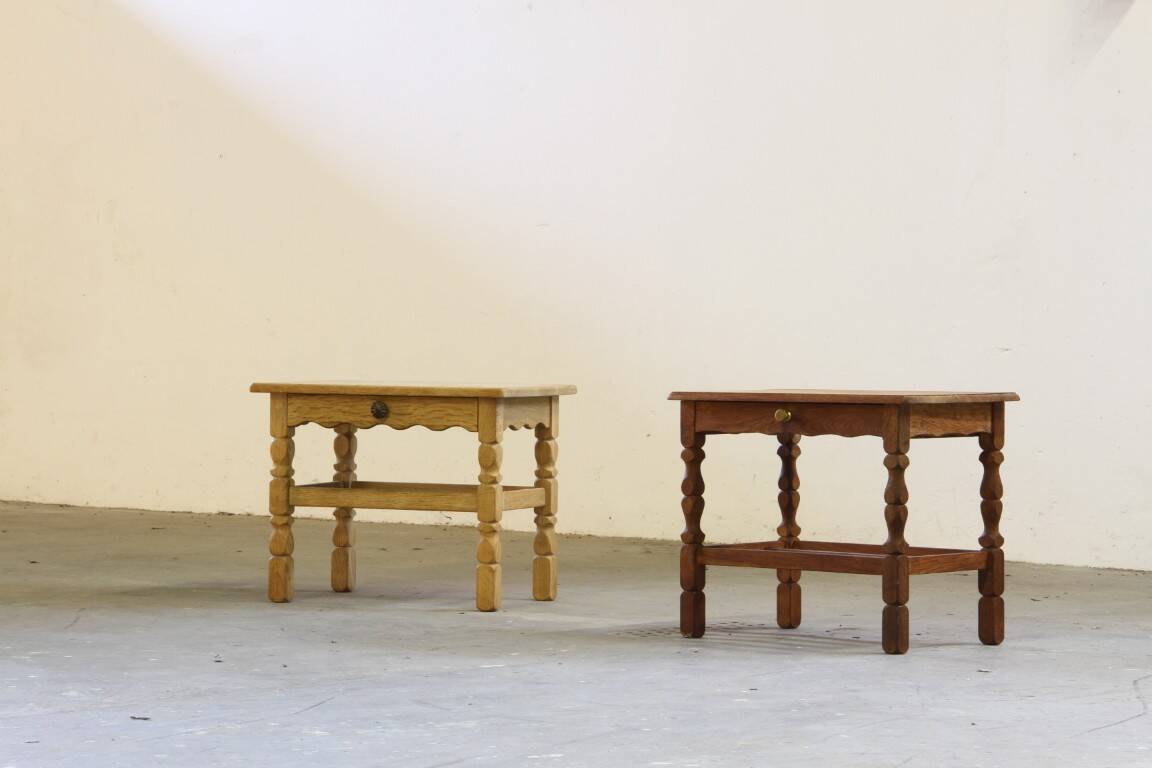 Pair of Vintage Danish Oak Bedside Tables with Drawer & Shelf, Kjærnulf style