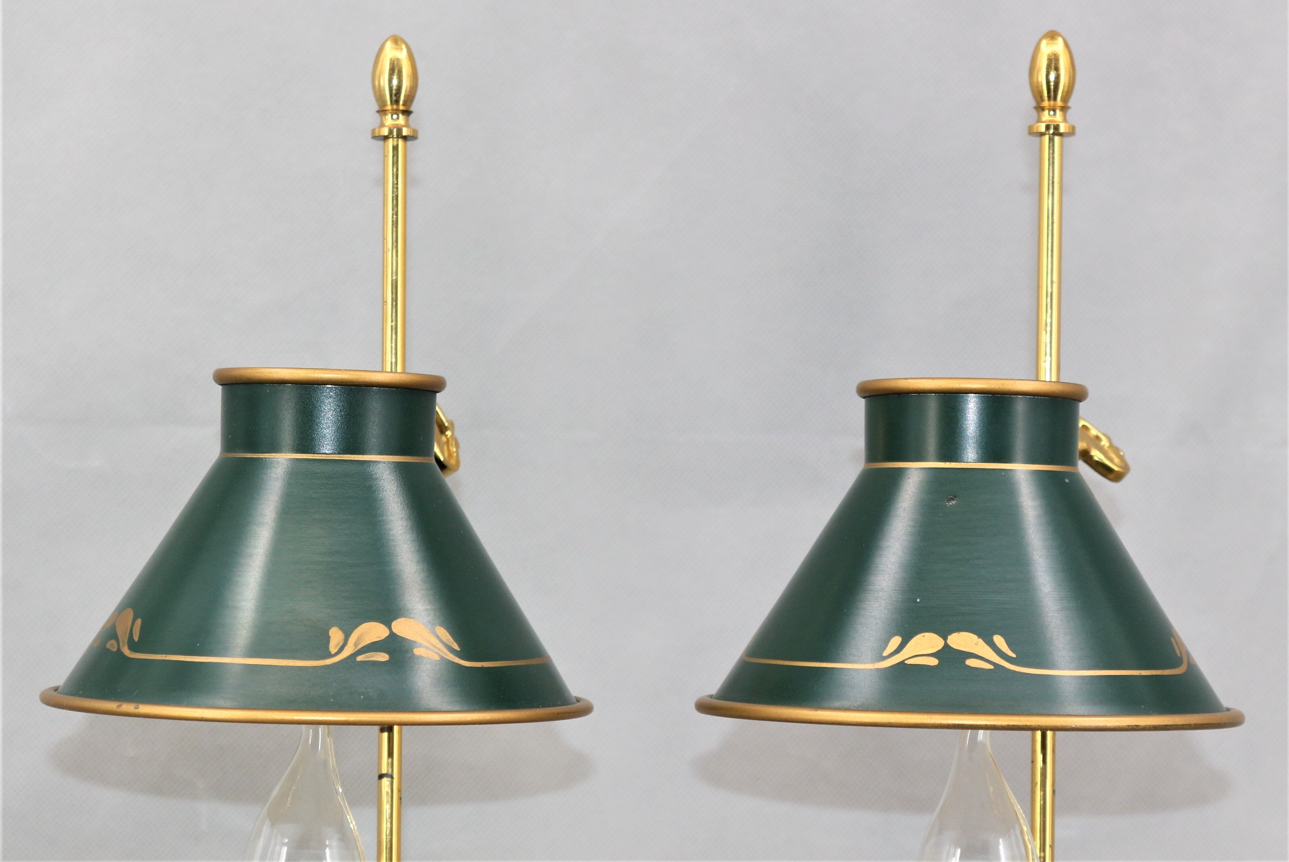 Pair of lamps bronze conical lampshade Lucien Gau