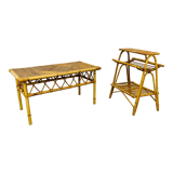 Rattan coffee table 60s and bamboo magazine door