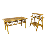 Table basse rotin années 60 et porte revue bambou