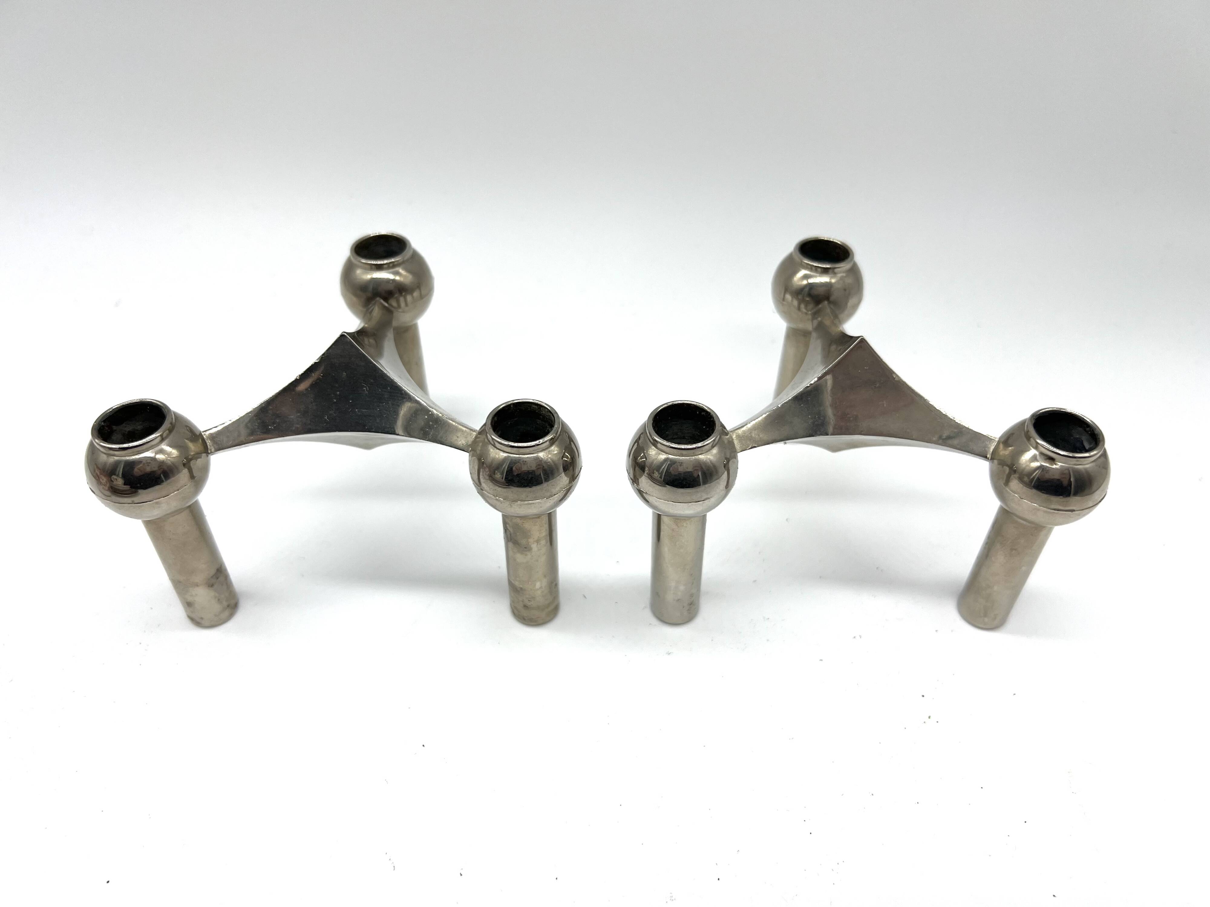 Pair of Nagel modular candlesticks – German Space Age design – Metal