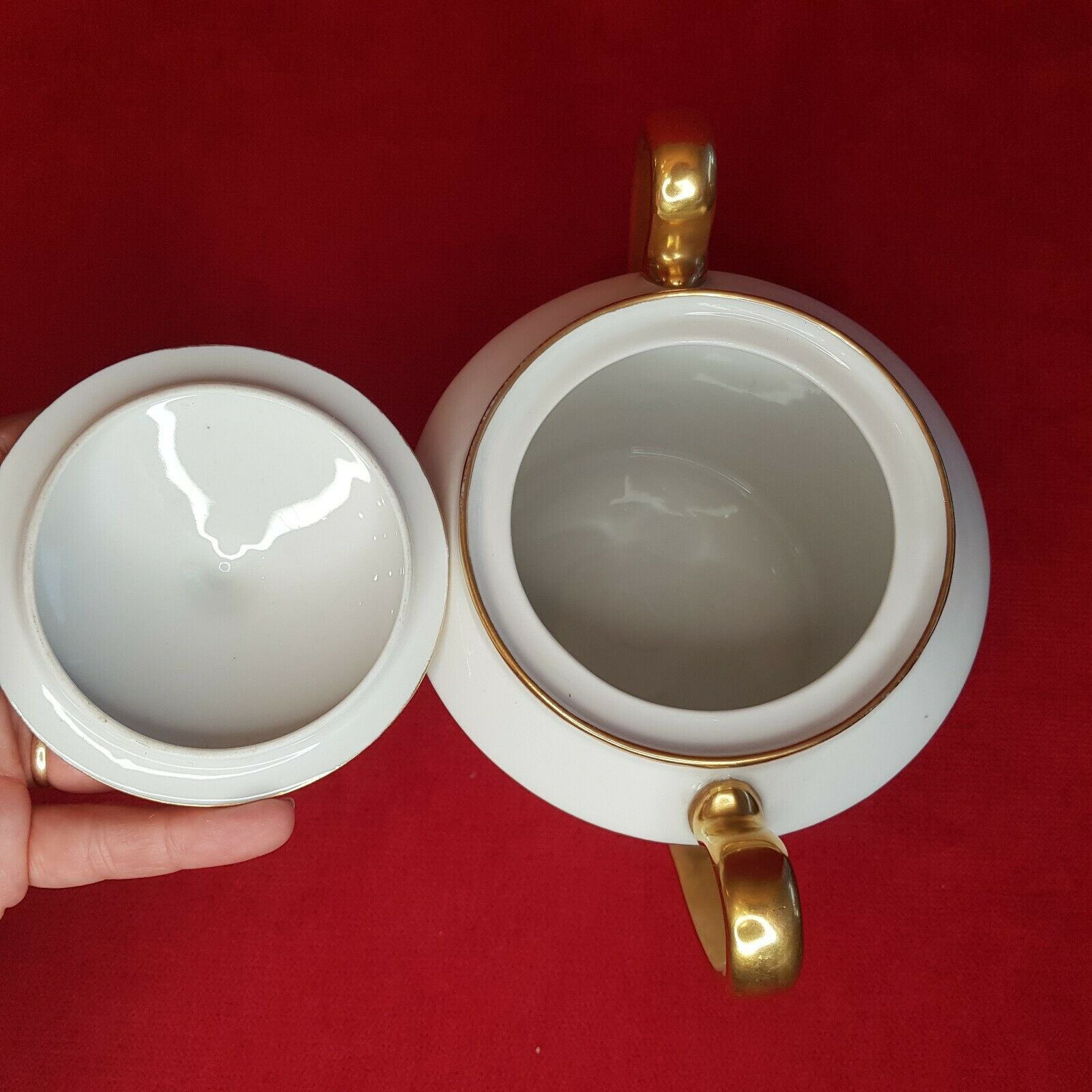 Paillet Limoges - large porcelain sugar pot art deco gilded décor