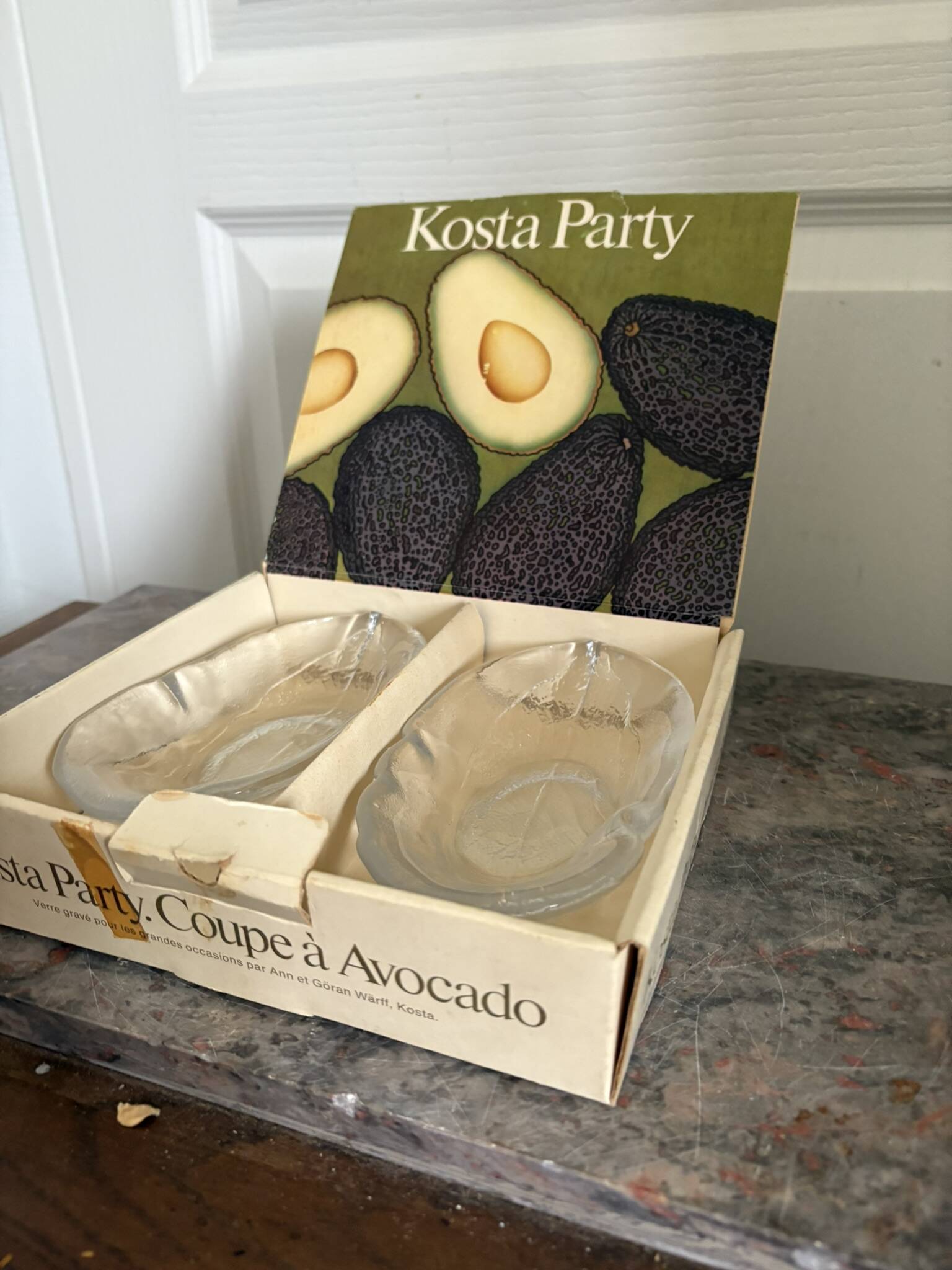 Vintage Avocado Coupe Glass KOSTA Party Engraved