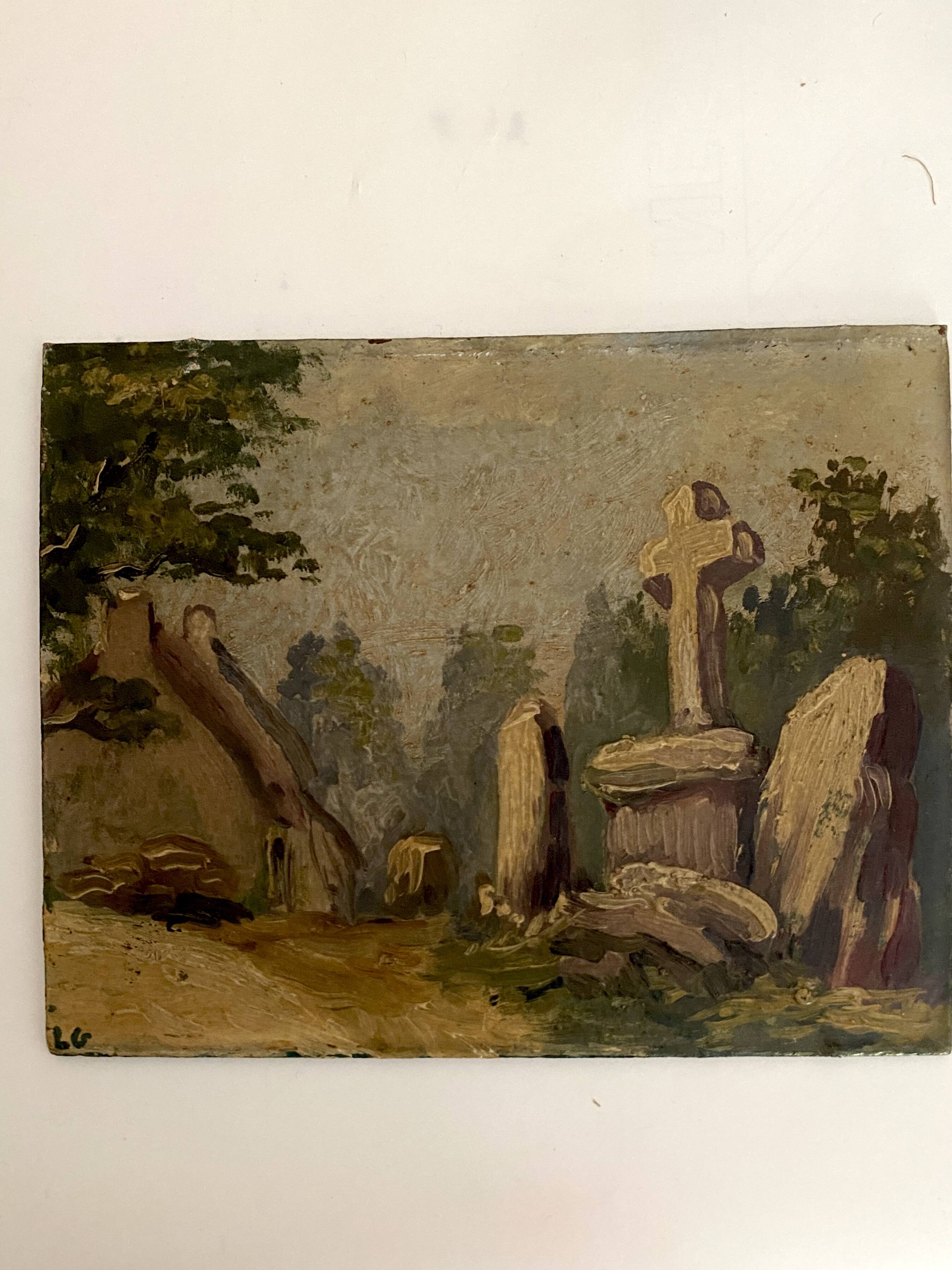 19th century oil on card