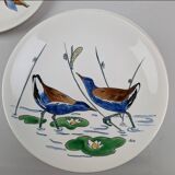 Service modèle oiseaux en faïence polychrome Gien peinte à la main