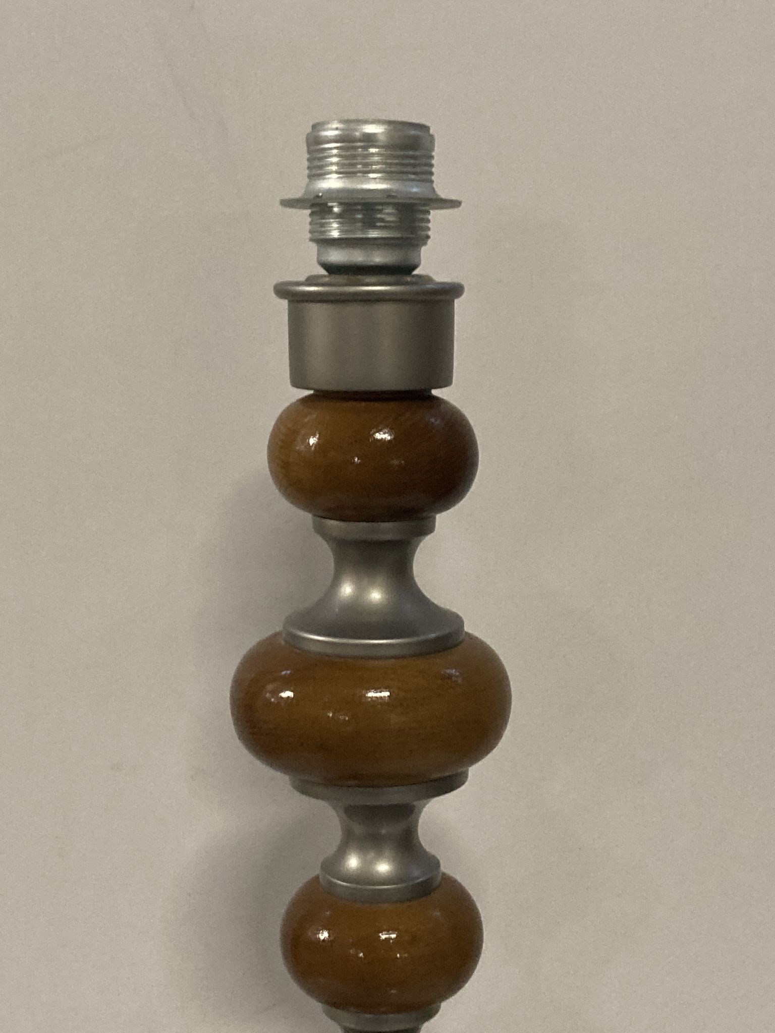 Teak and zinc bobbin style large table lamp, Denmark, 1970s