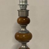 Teak and zinc bobbin style large table lamp, Denmark, 1970s