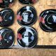Series 12 old black opaline plates with vintage art deco flower decor