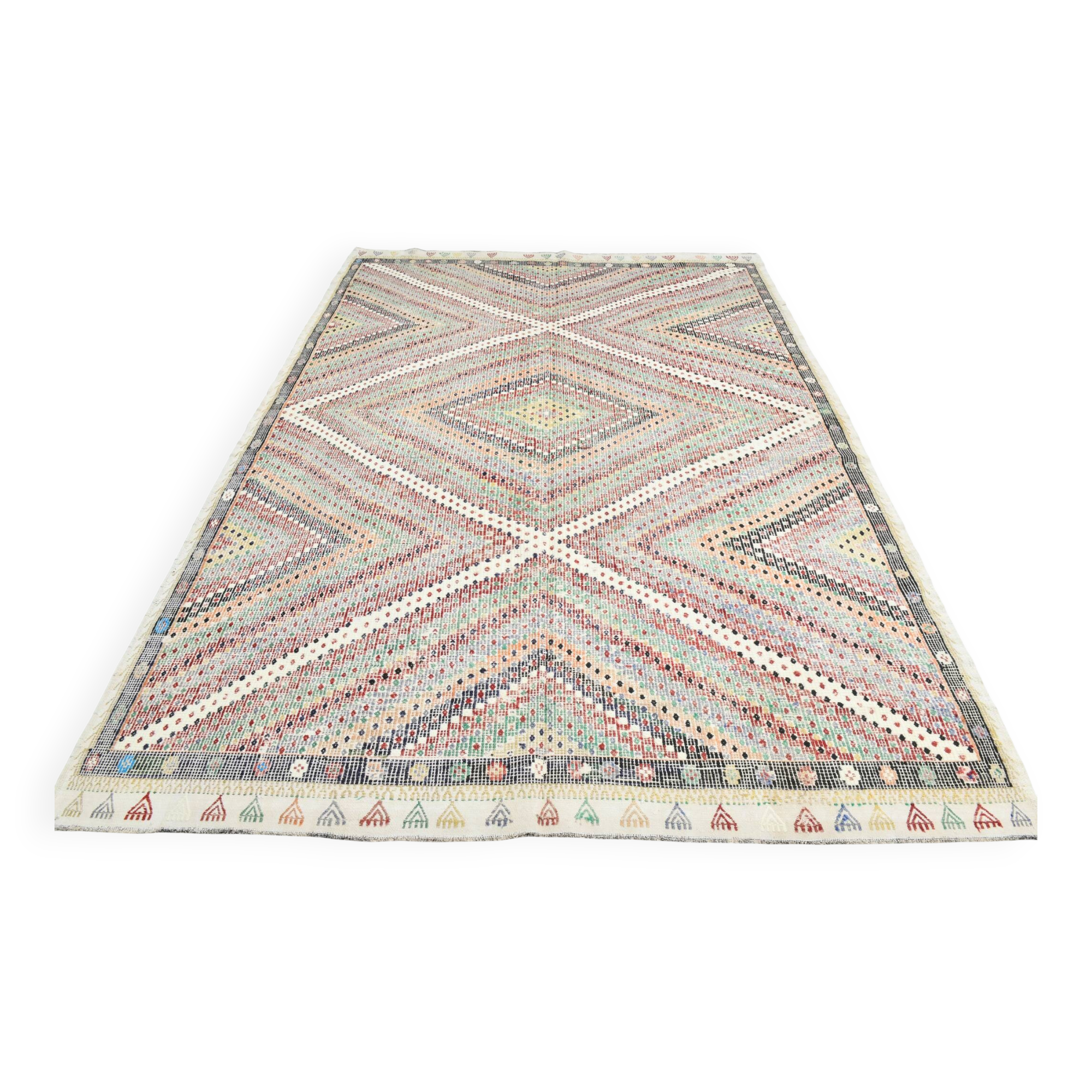 7x10 Large Kilim Rug Colorful Design, 210x292 Cm