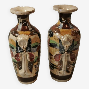 Pair of old small Japanese Satsuma vases circa 1920