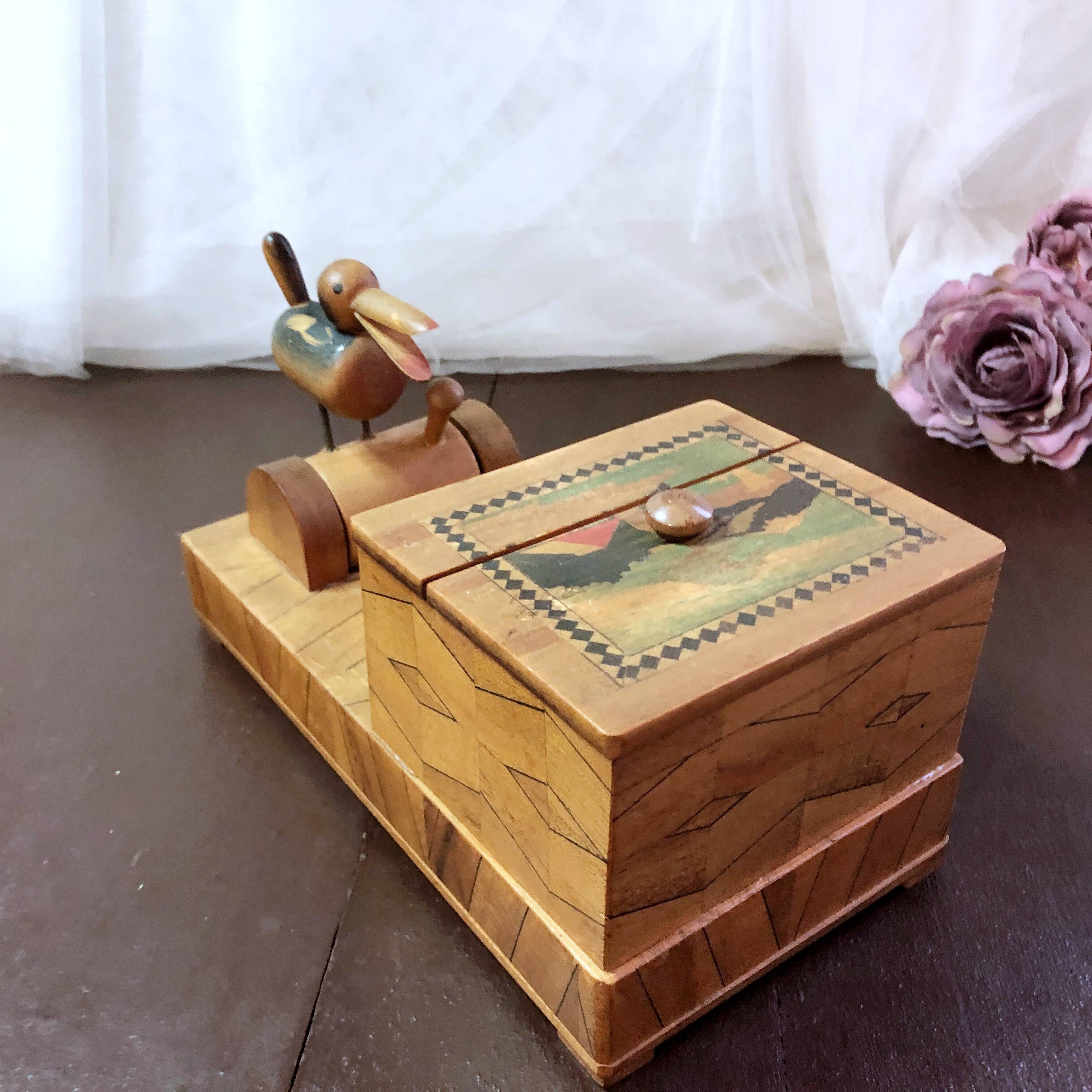 Cigarette dispenser inlaid wood Retro 30/40