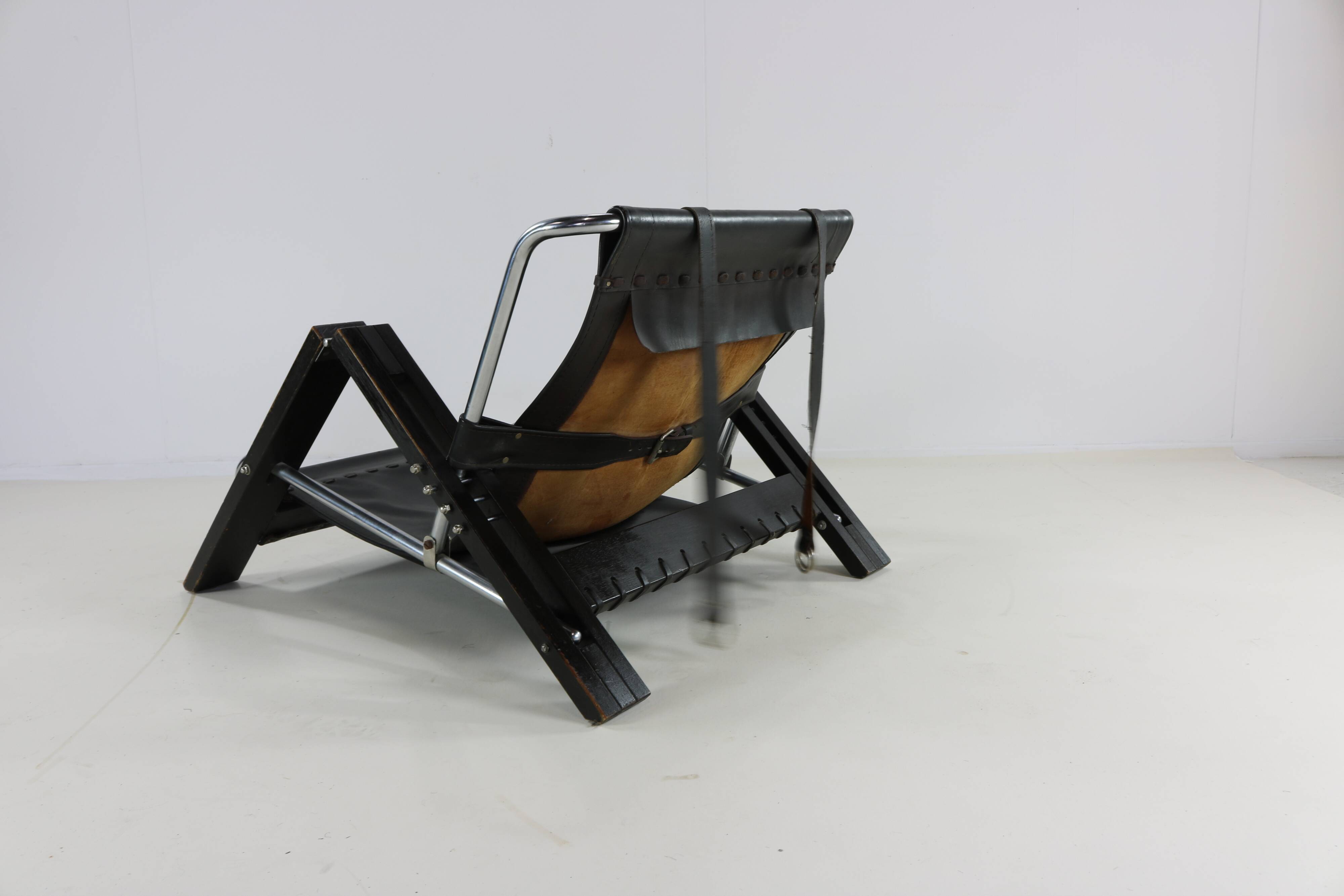 Seventies leather grasshopper lounge object by Sonja Wasseur