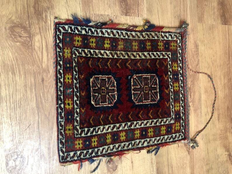 Vintage Handmade Wool Carpet Bag: Oriental Tribal Art Shoulder Bag
