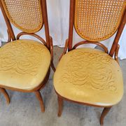 Set of 4 Vintage Bentwood Dining Chairs: Cane Back, Leather Seat, Thonet St