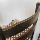 Set of 2 Vintage Wooden Dining Chairs: Brown & White Polka Dot Fabric 80s