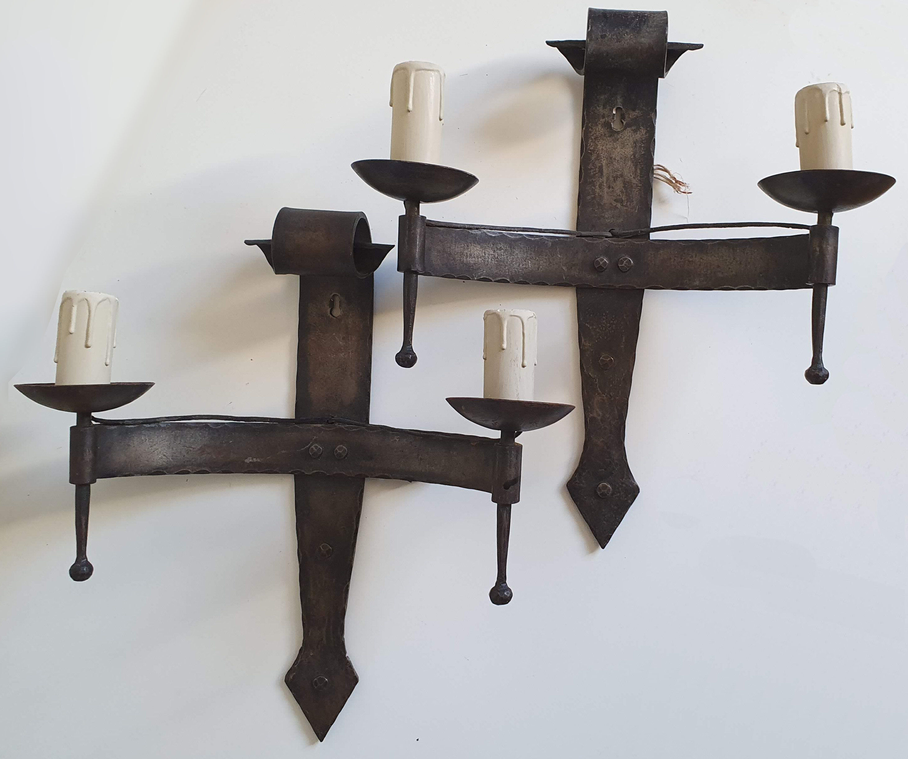 Duo of wrought iron wall lamps by Jean Touret Atelier Marolles