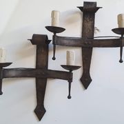 Duo of wrought iron wall lamps by Jean Touret Atelier Marolles