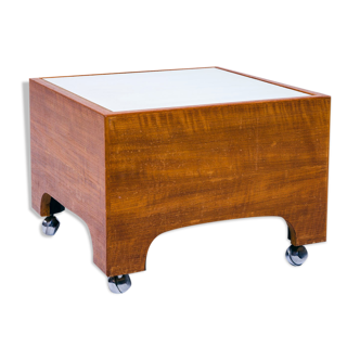 Vintage teak side table on casters