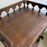 Nightstand, turned wooden bedside table opening with a drawer, vintage telephone table.
