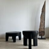 Monoxyl sofa end in black mango tree tripod half-sphere tray h:45 d:44