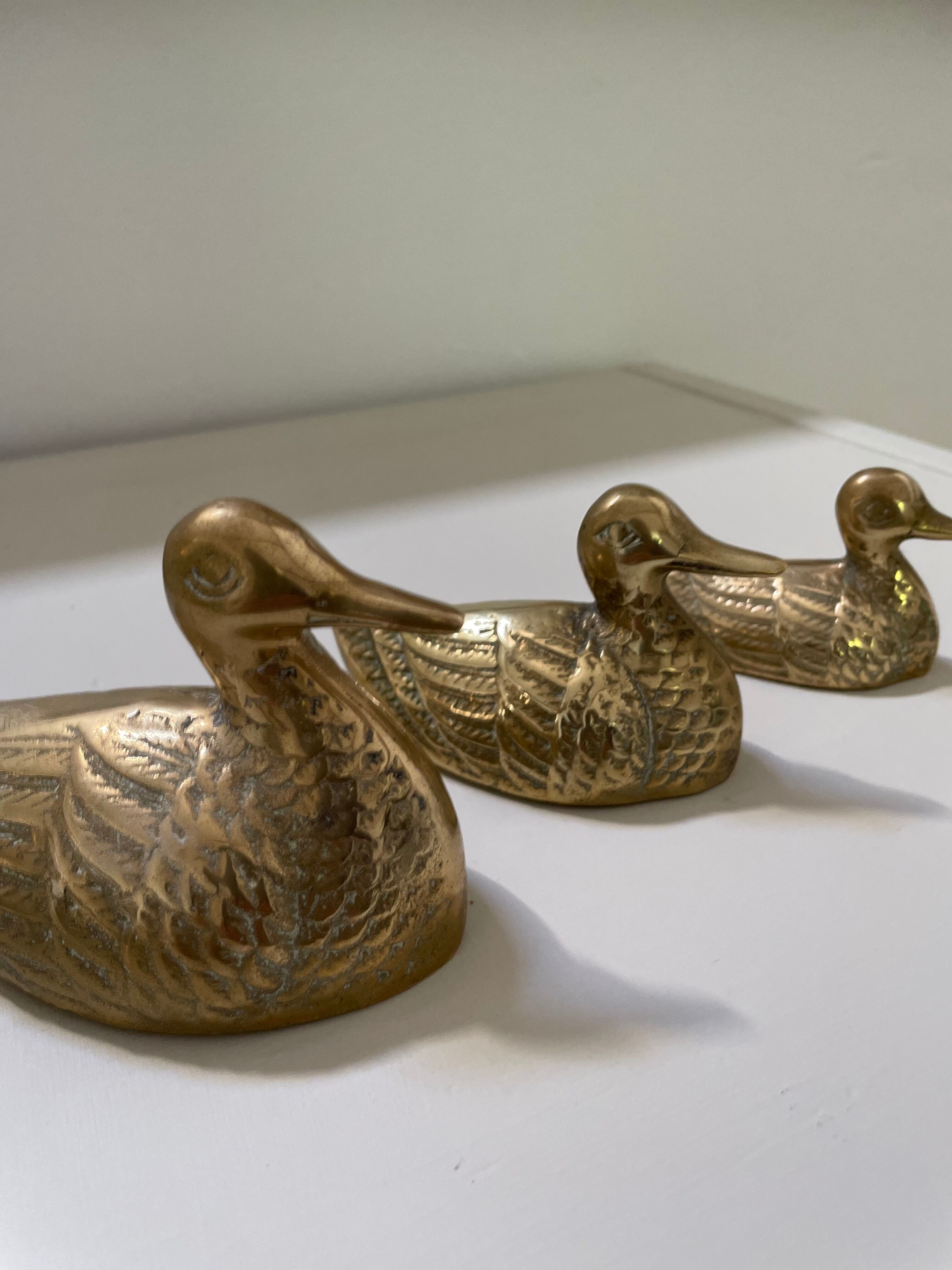 Suite of 3 ducks in golden brass Authentic Vintage 70